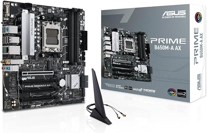 ASUS Prime B650M-A AX AMD B650(Ryzen 7000) Micro-ATX Motherboard(DDR5,PCIe 5.0 M.2,2.5Gb LAN,Wi-Fi 6, DP,USB 3.2 Gen 2 Ports,Front USB 3.2 Gen 1 Type-C®, BIOS Flashback™, CEC Tier II Ready) ASUS Prime B650M-A AX AMD B650(Ryzen 7000) Micro-ATX Motherboard(DDR5,PCIe 5.0 M.2,2.5Gb LAN,Wi-Fi 6, DP,USB 3.2 Gen 2 Ports,Front USB 3.2 Gen 1 Type-C®, BIOS Flashback™, CEC Tier II Ready)